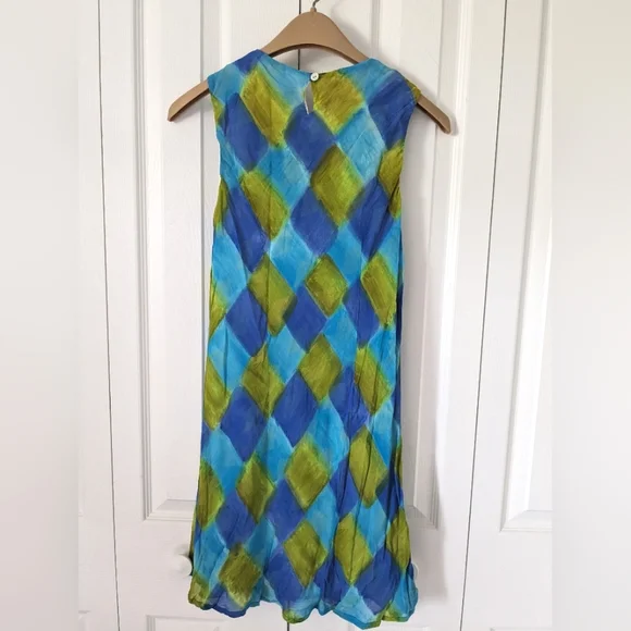 Tessuto Sleeveless Rayon Mini Dress, Argyle Blue Green, S - Picture 3 of 4